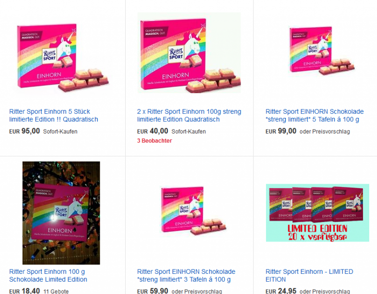 Ritter Sport Einhorn-Glitter Schokolade » eBay Auktionen ohne Gebot